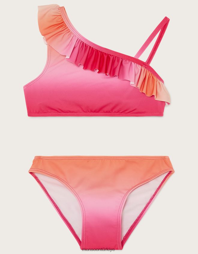 Monsoon kız Geri dönüştürülmüş polyesterden ombre fırfırlı bikini seti JH86BT2026 Giyim pembe