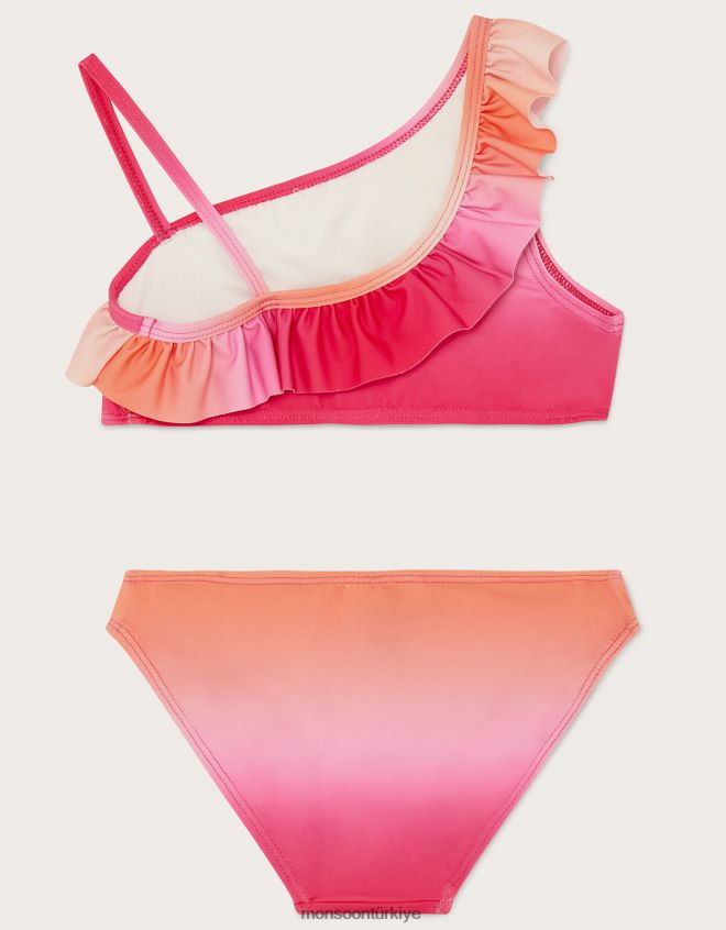Monsoon kız Geri dönüştürülmüş polyesterden ombre fırfırlı bikini seti JH86BT2026 Giyim pembe