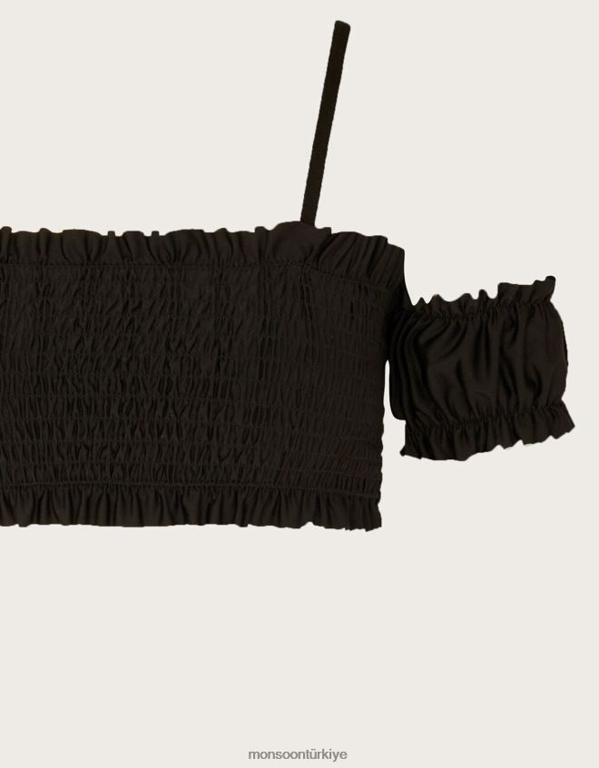 Monsoon kız Geri dönüştürülmüş polyesterden, omuzları açık büzgülü bikini JH86BT1747 Giyim siyah