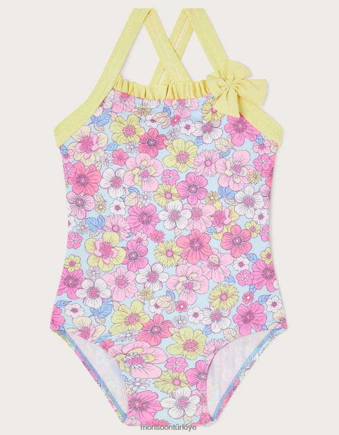 Monsoon kız bebek retro çiçekli fırfırlı mayo JH86BT2159 Giyim mavi