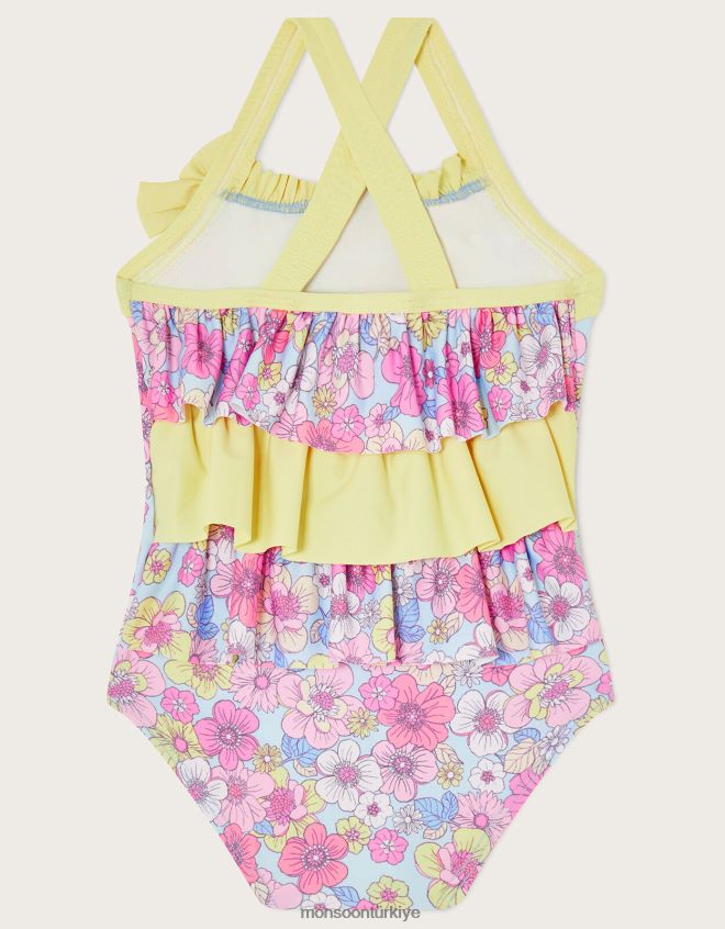 Monsoon kız bebek retro çiçekli fırfırlı mayo JH86BT2159 Giyim mavi