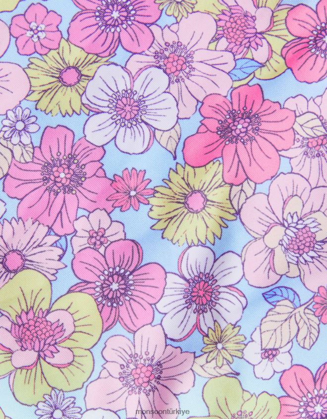 Monsoon kız bebek retro çiçekli fırfırlı mayo JH86BT2159 Giyim mavi
