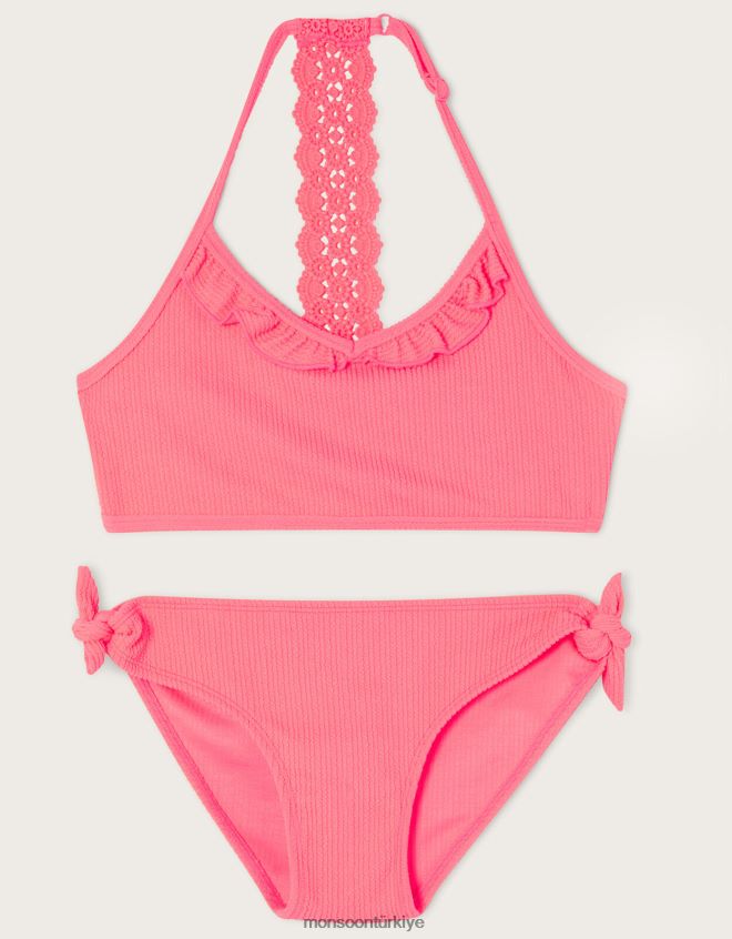 Monsoon kız doku tığ işi bikini seti JH86BT1901 Giyim turuncu (mercan)
