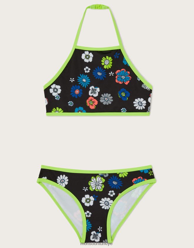Monsoon kız çiçek desenli askılı bikini takımı JH86BT1940 Giyim siyah
