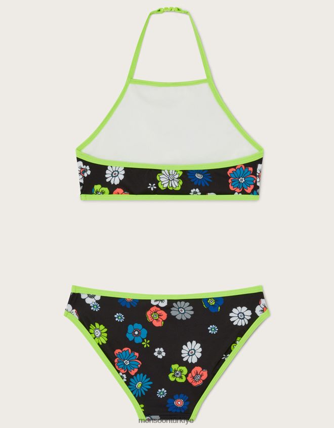 Monsoon kız çiçek desenli askılı bikini takımı JH86BT1940 Giyim siyah