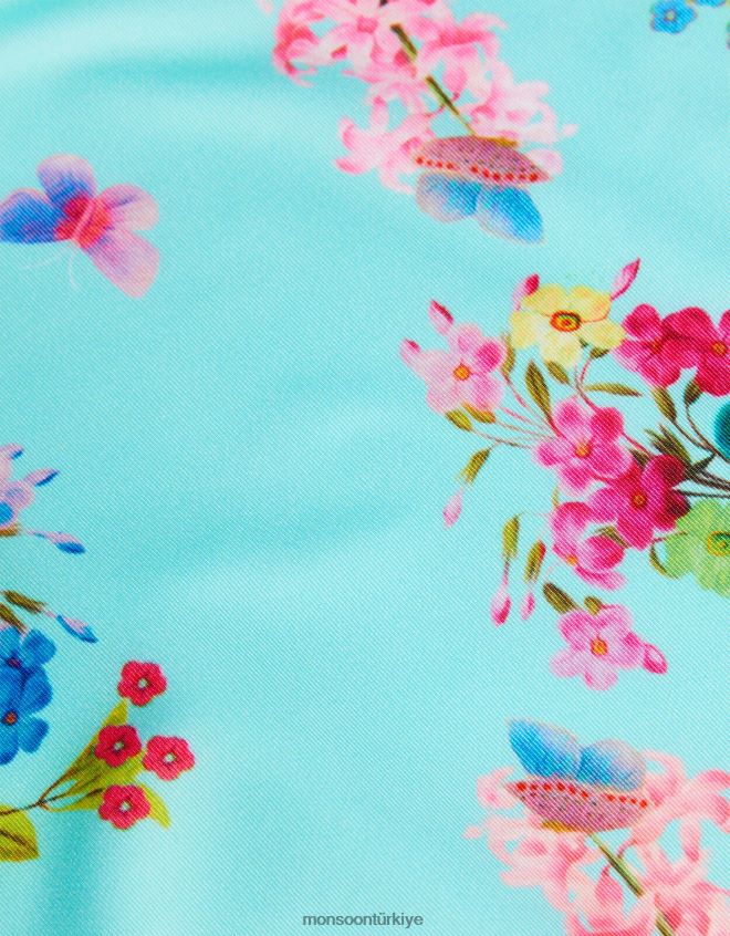 Monsoon kız çiçekli fırfırlı mayo JH86BT1964 Giyim mavi (turkuaz)