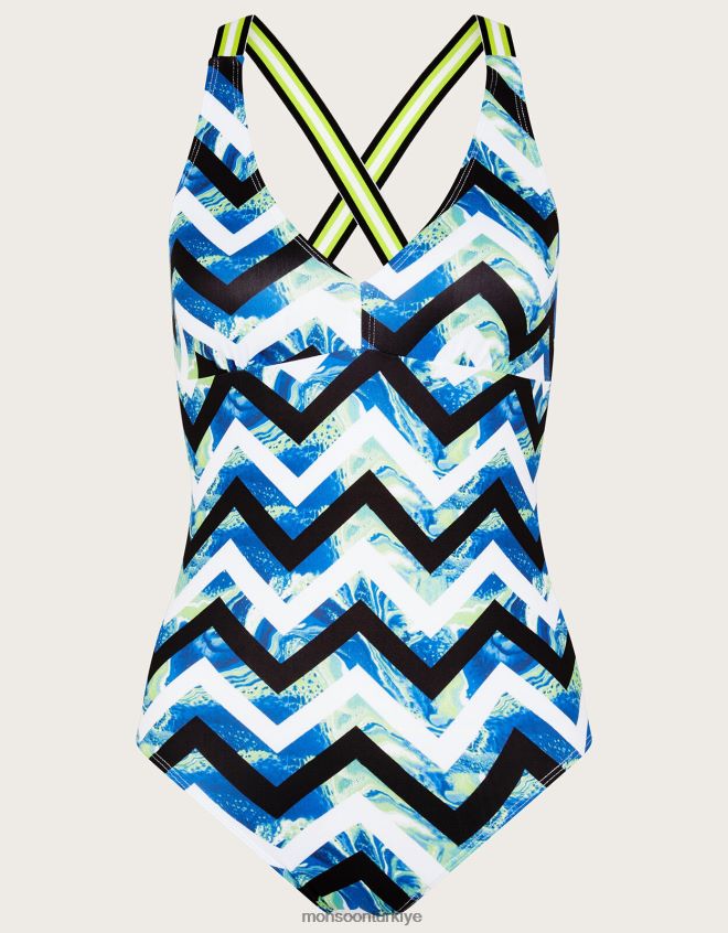 Monsoon kız şivron mermer mayo JH86BT1894 Giyim çok