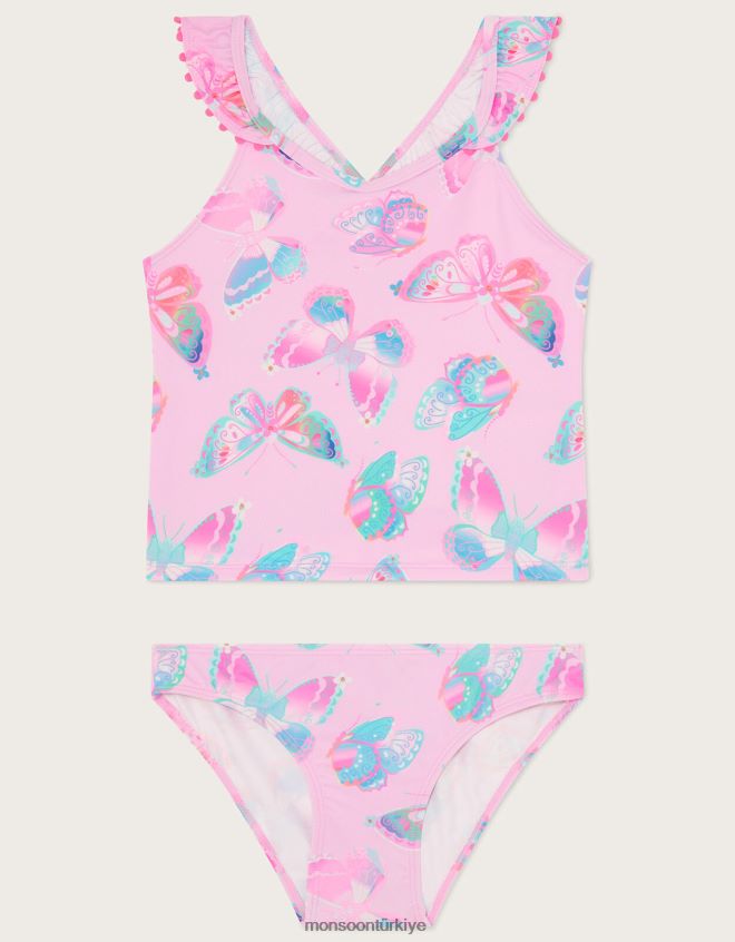 Monsoon kız kelebek desenli ponponlu tankini seti JH86BT1953 Giyim pembe (soluk pembe)
