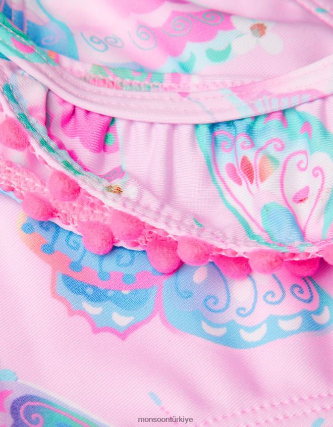 Monsoon kız kelebek desenli ponponlu tankini seti JH86BT1953 Giyim pembe (soluk pembe)