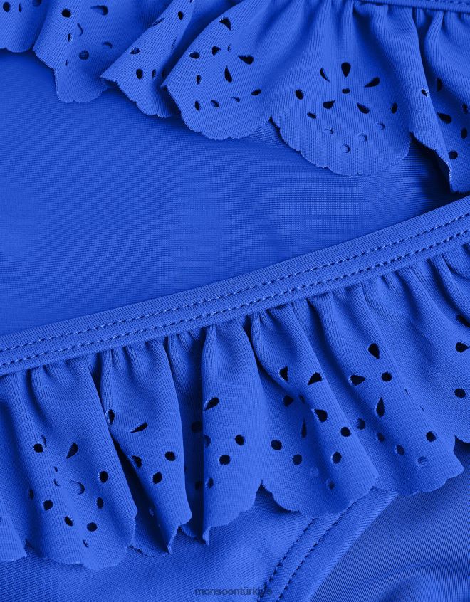 Monsoon kız lazer kesim fırfırlı bikini seti JH86BT1856 Giyim mavi