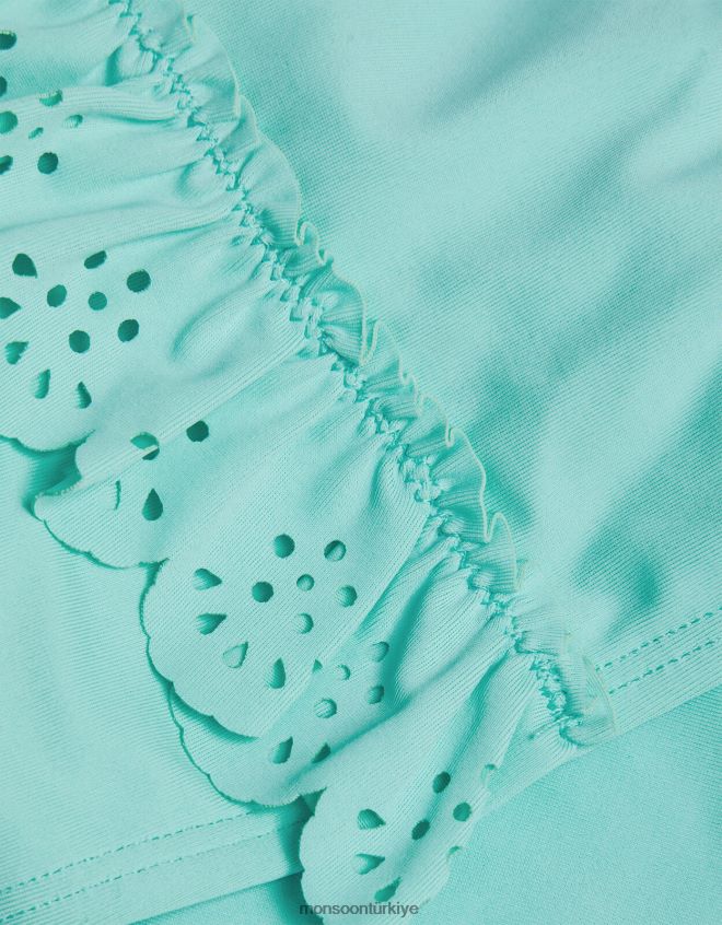 Monsoon kız lazer kesim fırfırlı bikini seti JH86BT2006 Giyim mavi (turkuaz)