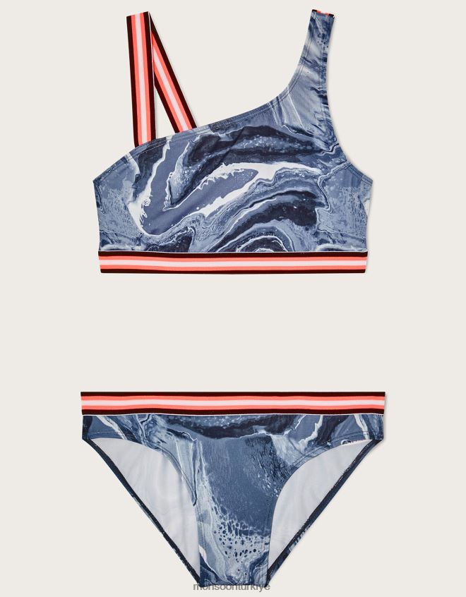 Monsoon kız mermer tek omuzlu bikini seti JH86BT1864 Giyim siyah