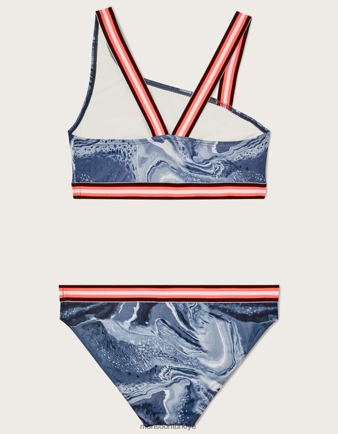 Monsoon kız mermer tek omuzlu bikini seti JH86BT1864 Giyim siyah