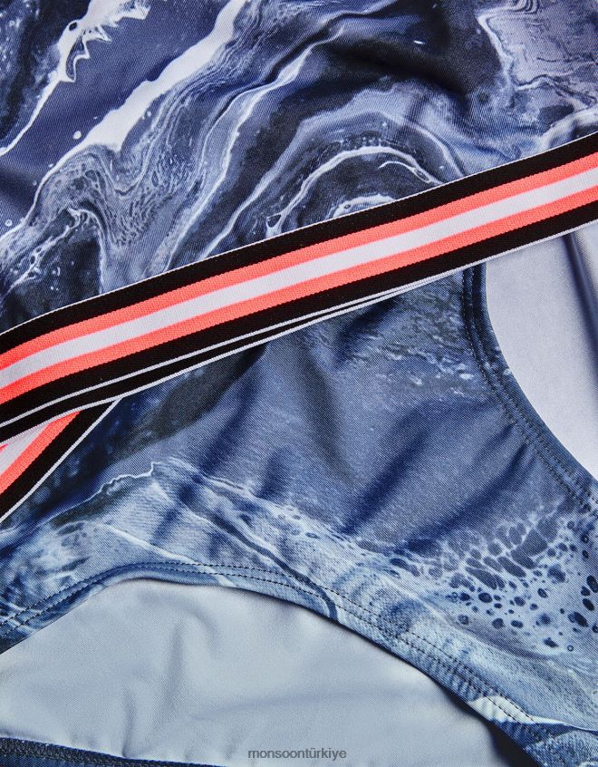 Monsoon kız mermer tek omuzlu bikini seti JH86BT1864 Giyim siyah