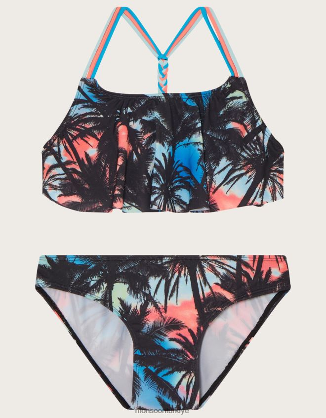 Monsoon kız ombre palmiye fırfırlı bikini seti JH86BT1705 Giyim çok