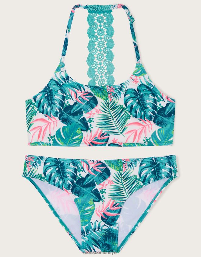 Monsoon kız palmiye tığ işi bikini seti JH86BT1986 Giyim fildişi