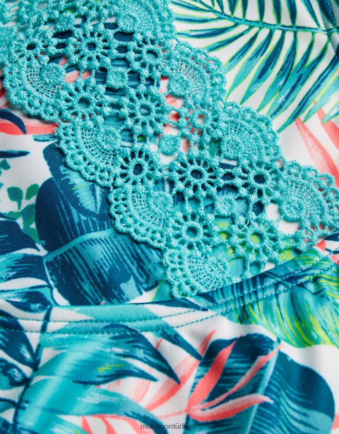 Monsoon kız palmiye tığ işi bikini seti JH86BT1986 Giyim fildişi