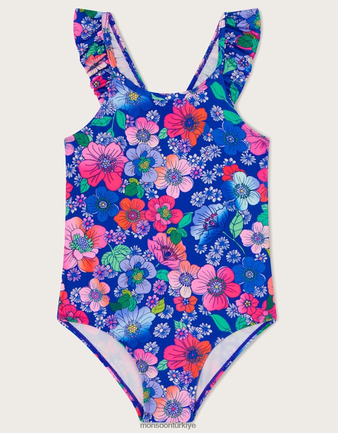 Monsoon kız retro çiçekli mayo JH86BT1643 Giyim mavi