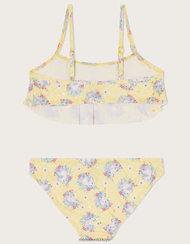 Monsoon kız tek boynuzlu at folyo fırfırlı bikini seti JH86BT1932 Giyim sarı
