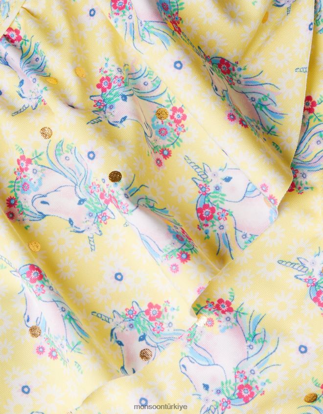 Monsoon kız tek boynuzlu at folyo fırfırlı bikini seti JH86BT1932 Giyim sarı