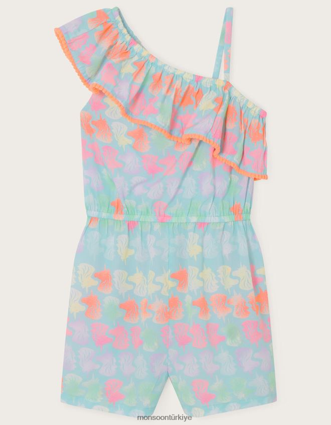 Monsoon kız tek boynuzlu at kafalı tek omuzlu tulum JH86BT1614 Giyim mavi (turkuaz)