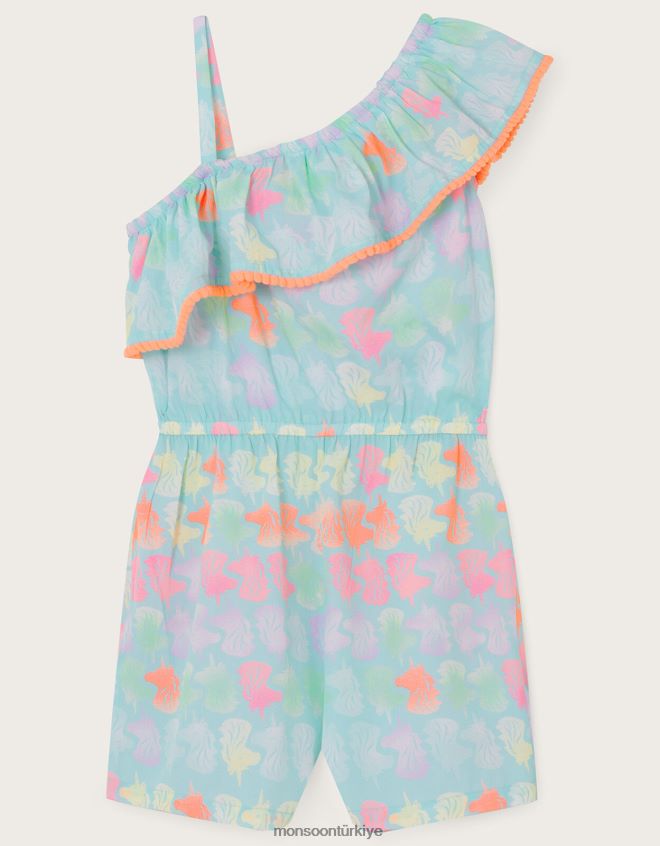 Monsoon kız tek boynuzlu at kafalı tek omuzlu tulum JH86BT1614 Giyim mavi (turkuaz)