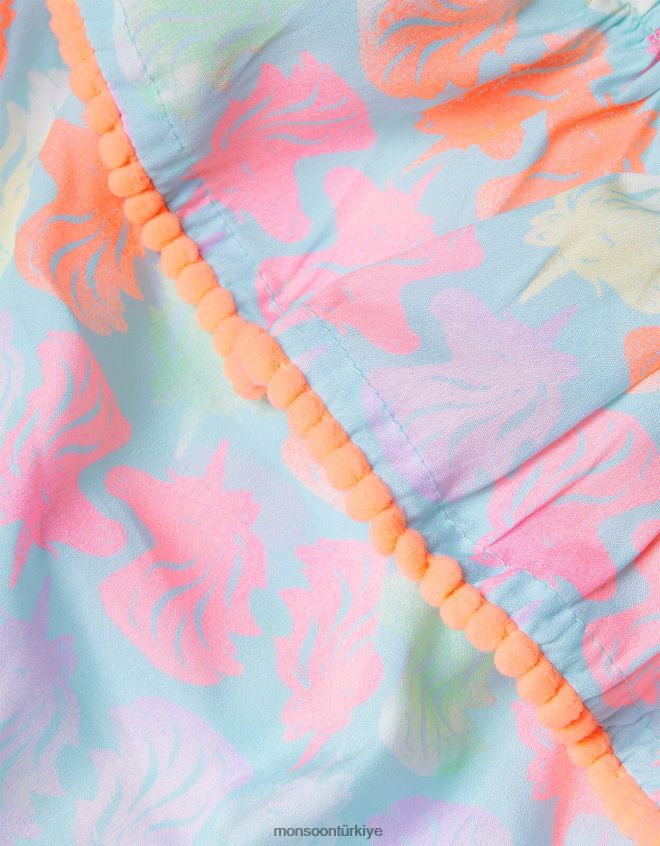 Monsoon kız tek boynuzlu at kafalı tek omuzlu tulum JH86BT1614 Giyim mavi (turkuaz)