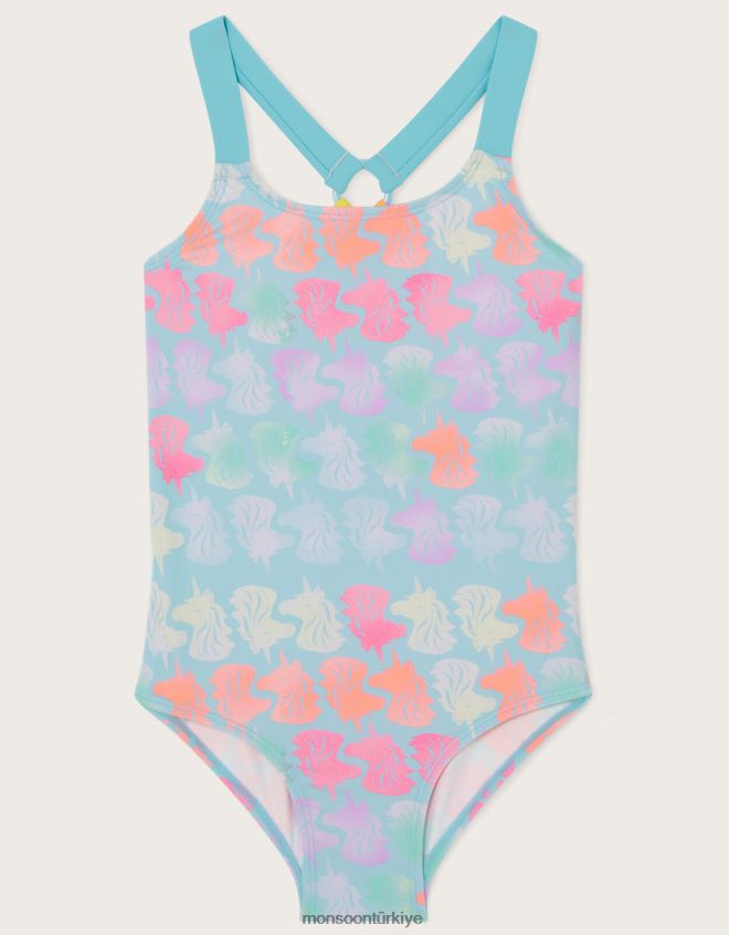 Monsoon kız tek boynuzlu at kafaları arkadan askılı mayo JH86BT1610 Giyim mavi (turkuaz)