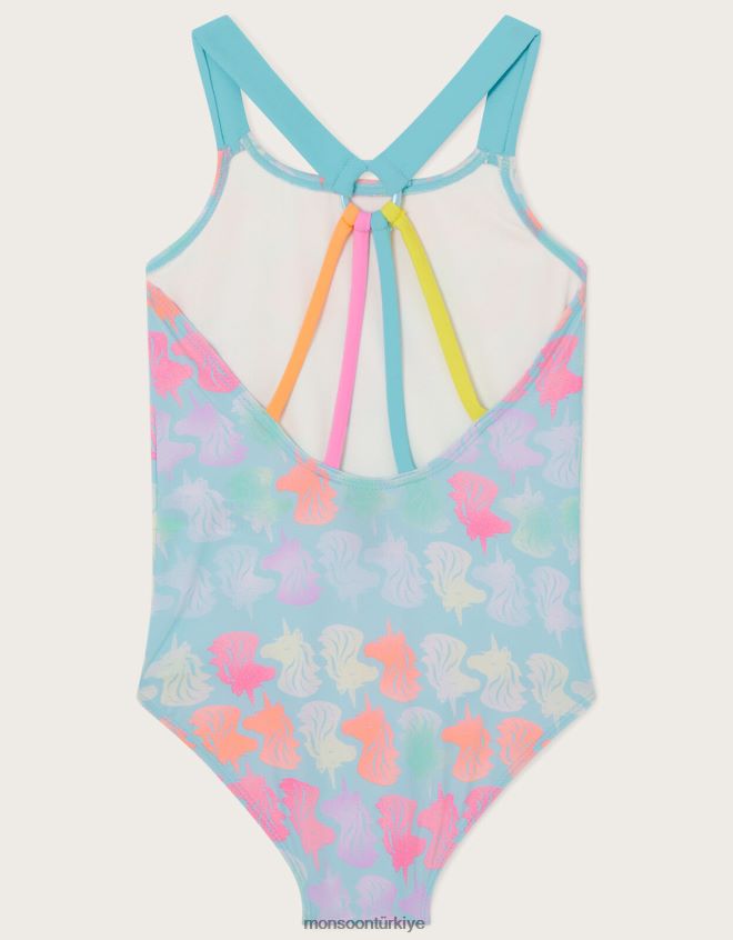 Monsoon kız tek boynuzlu at kafaları arkadan askılı mayo JH86BT1610 Giyim mavi (turkuaz)