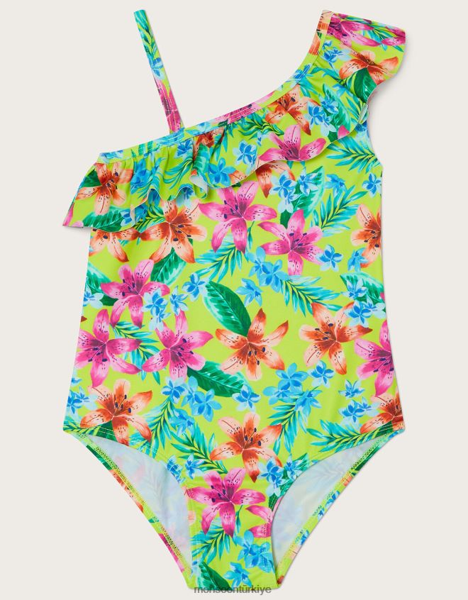 Monsoon kız tropik tek omuzlu mayo JH86BT1688 Giyim yeşil (kireç)