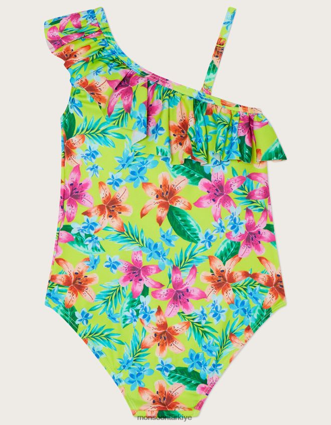 Monsoon kız tropik tek omuzlu mayo JH86BT1688 Giyim yeşil (kireç)