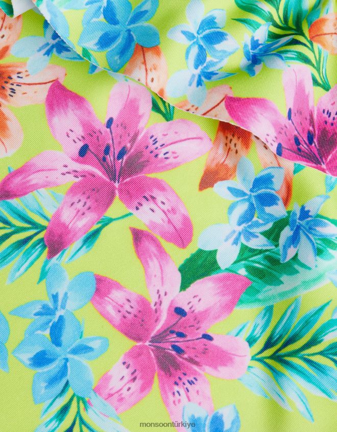 Monsoon kız tropik tek omuzlu mayo JH86BT1688 Giyim yeşil (kireç)