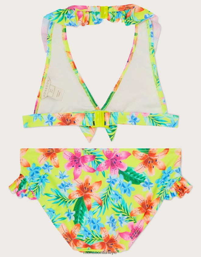 Monsoon kız tropikal üçgen bikini seti JH86BT1615 Giyim yeşil (kireç)