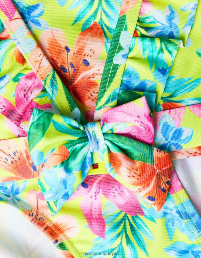 Monsoon kız tropikal üçgen bikini seti JH86BT1615 Giyim yeşil (kireç)