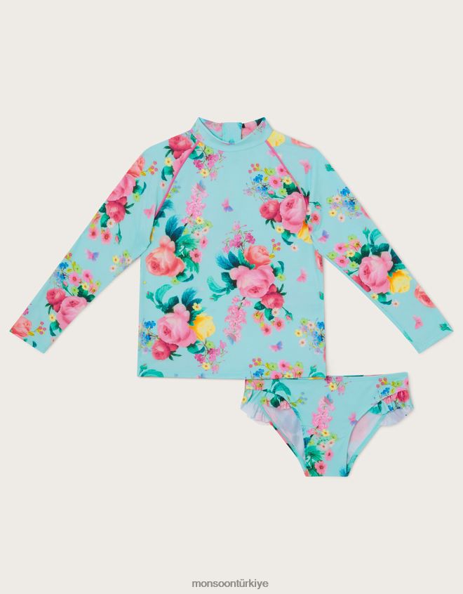 Monsoon kız upf50+ korumalı çiçek desenli iki parçalı yüzme seti JH86BT2017 Giyim mavi (turkuaz)