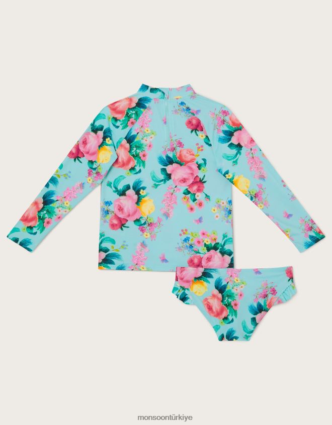 Monsoon kız upf50+ korumalı çiçek desenli iki parçalı yüzme seti JH86BT2017 Giyim mavi (turkuaz)