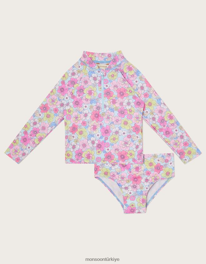 Monsoon çocuklar upf50+ korumalı retro çiçekli iki parçalı bebek mayosu JH86BT2133 Giyim mavi