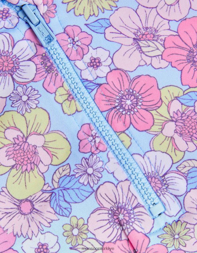 Monsoon çocuklar upf50+ korumalı retro çiçekli iki parçalı bebek mayosu JH86BT2133 Giyim mavi