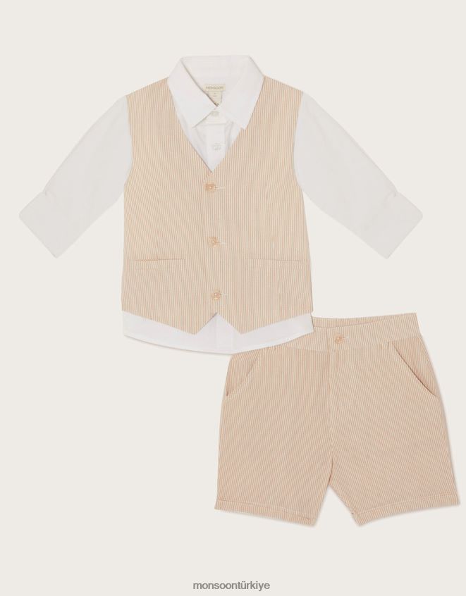 Monsoon erkek çocuk Cooper şortlu üç parçalı takım JH86BT2285 Giyim doğal taş)