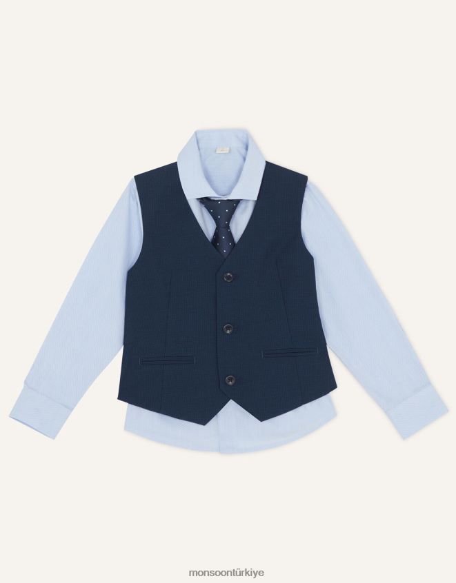 Monsoon erkek çocuk adam üçlü yelek takımı JH86BT2267 Giyim Mavi Donanma)