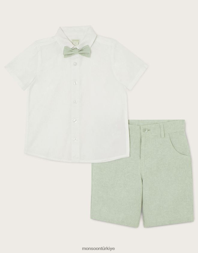 Monsoon erkek çocuk akıllı şort papyon ve gömlek takımı JH86BT2274 Giyim yeşil