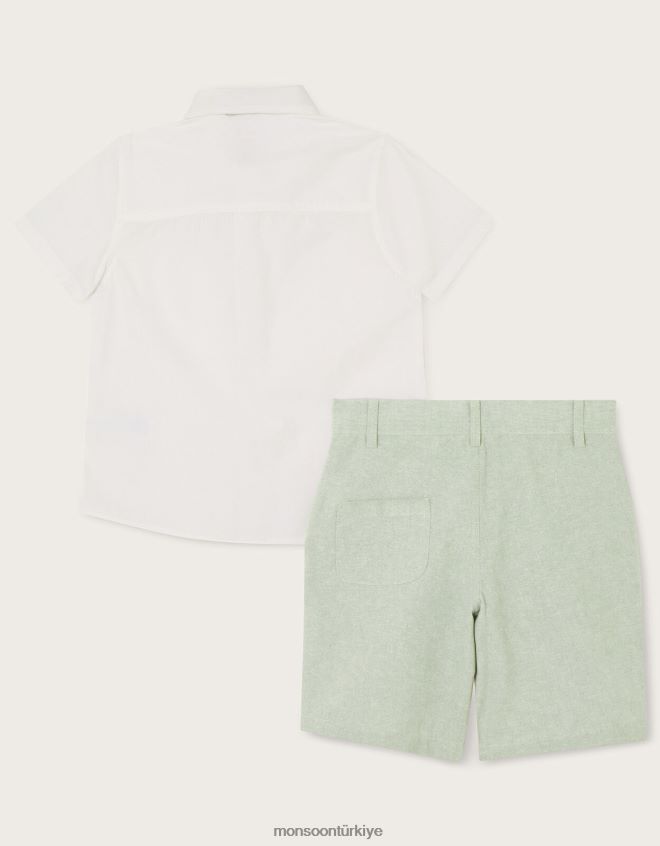 Monsoon erkek çocuk akıllı şort papyon ve gömlek takımı JH86BT2274 Giyim yeşil