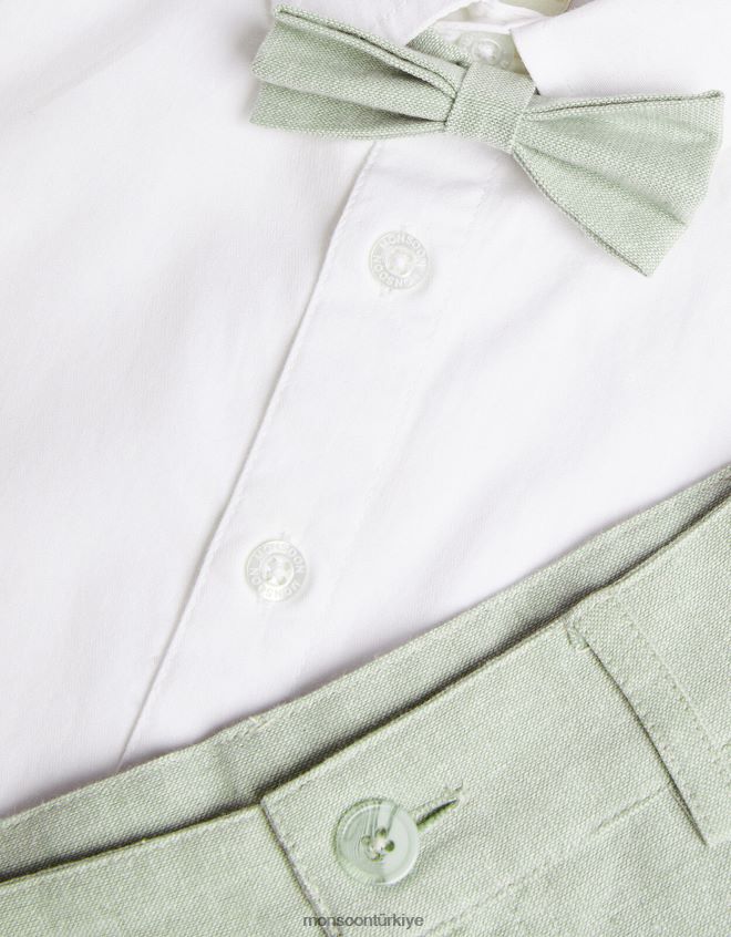 Monsoon erkek çocuk akıllı şort papyon ve gömlek takımı JH86BT2274 Giyim yeşil