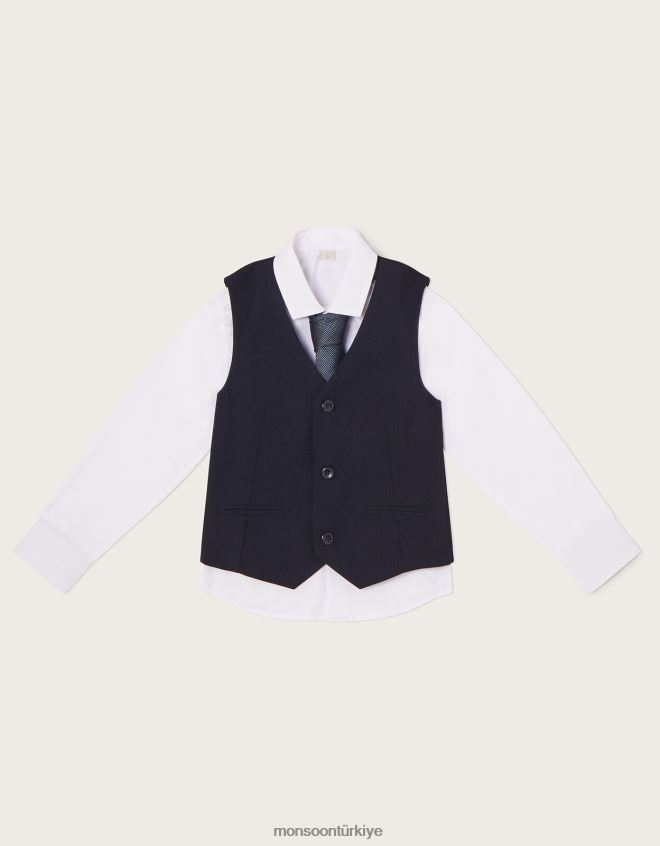Monsoon erkek çocuk callum 3 parça yelek ve gömlek takımı JH86BT2265 Giyim Mavi Donanma)