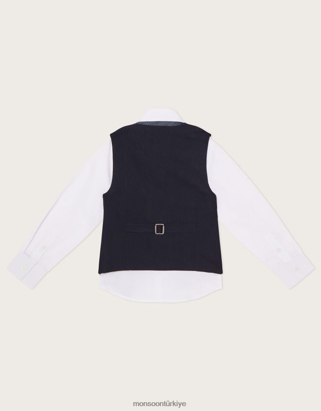 Monsoon erkek çocuk callum 3 parça yelek ve gömlek takımı JH86BT2265 Giyim Mavi Donanma)