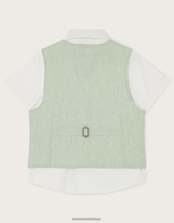 Monsoon erkek çocuk üç parçalı yelek, papyon ve kısa kollu gömlek takımı JH86BT2277 Giyim yeşil