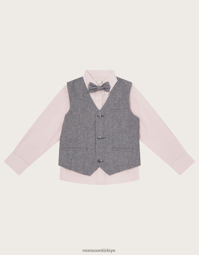 Monsoon erkek çocuk üç parçalı yelek ve gömlek takımı JH86BT2263 Giyim gri