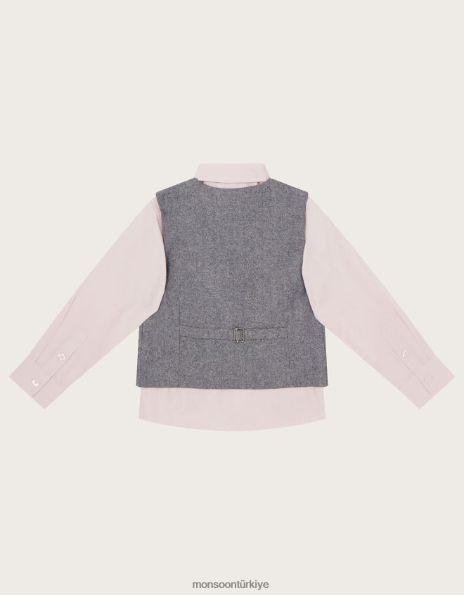 Monsoon erkek çocuk üç parçalı yelek ve gömlek takımı JH86BT2263 Giyim gri