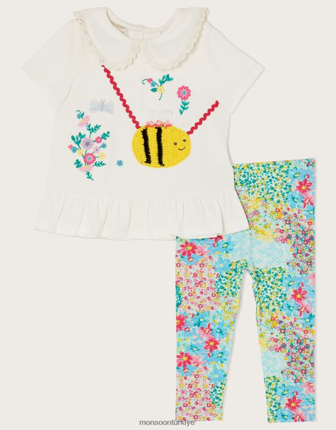 Monsoon kız baby bee çiçekli üst ve tayt takımı JH86BT2134 Giyim çok