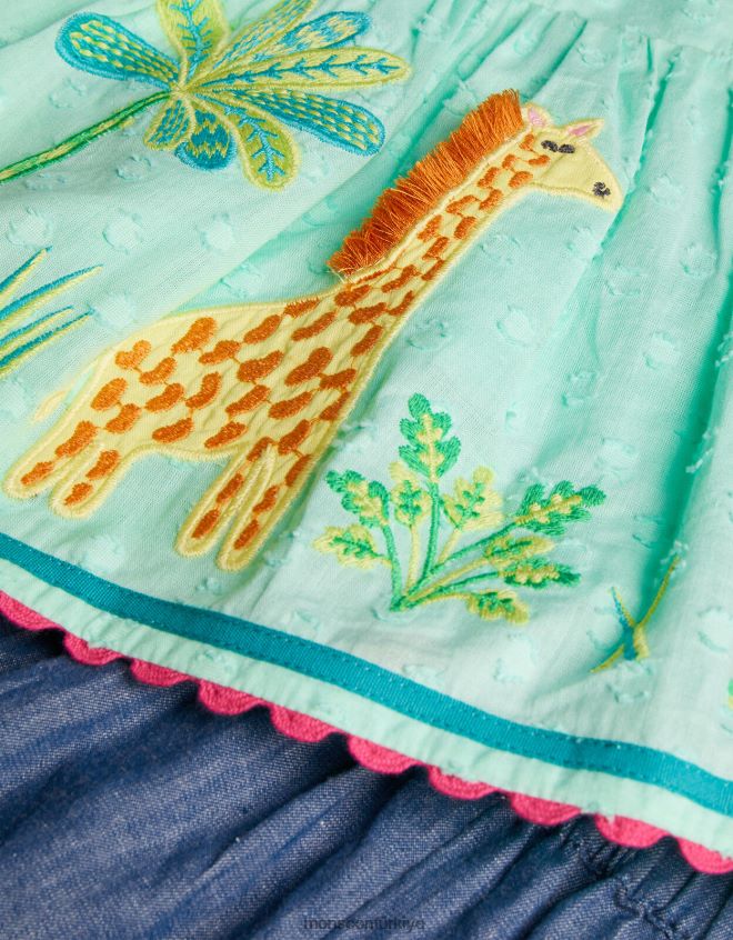 Monsoon kız bebek armürlü orman hayvan üst ve şort takımı JH86BT2164 Giyim yeşil (nane)